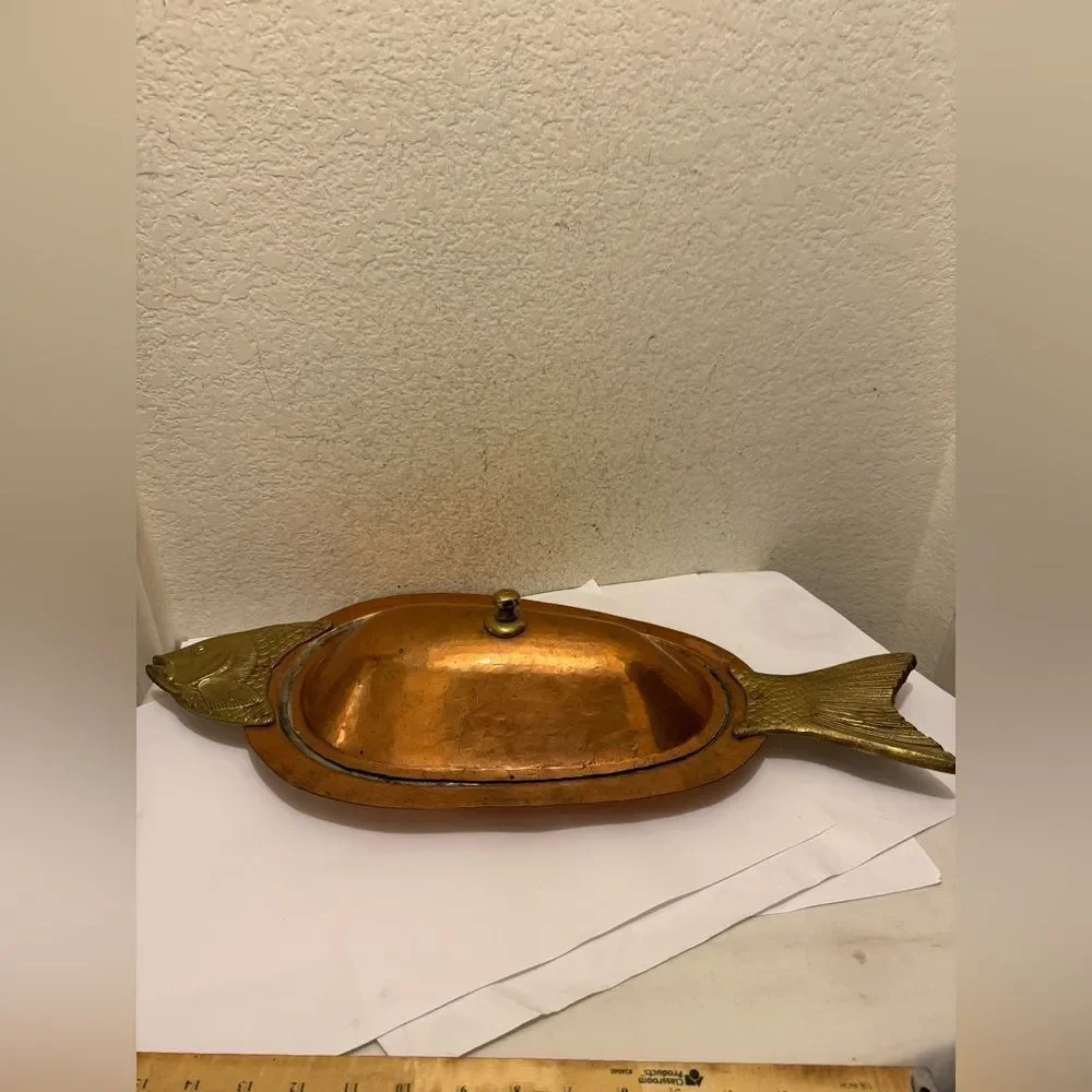 Solid Copper and Gold Fish-Shaped Dish